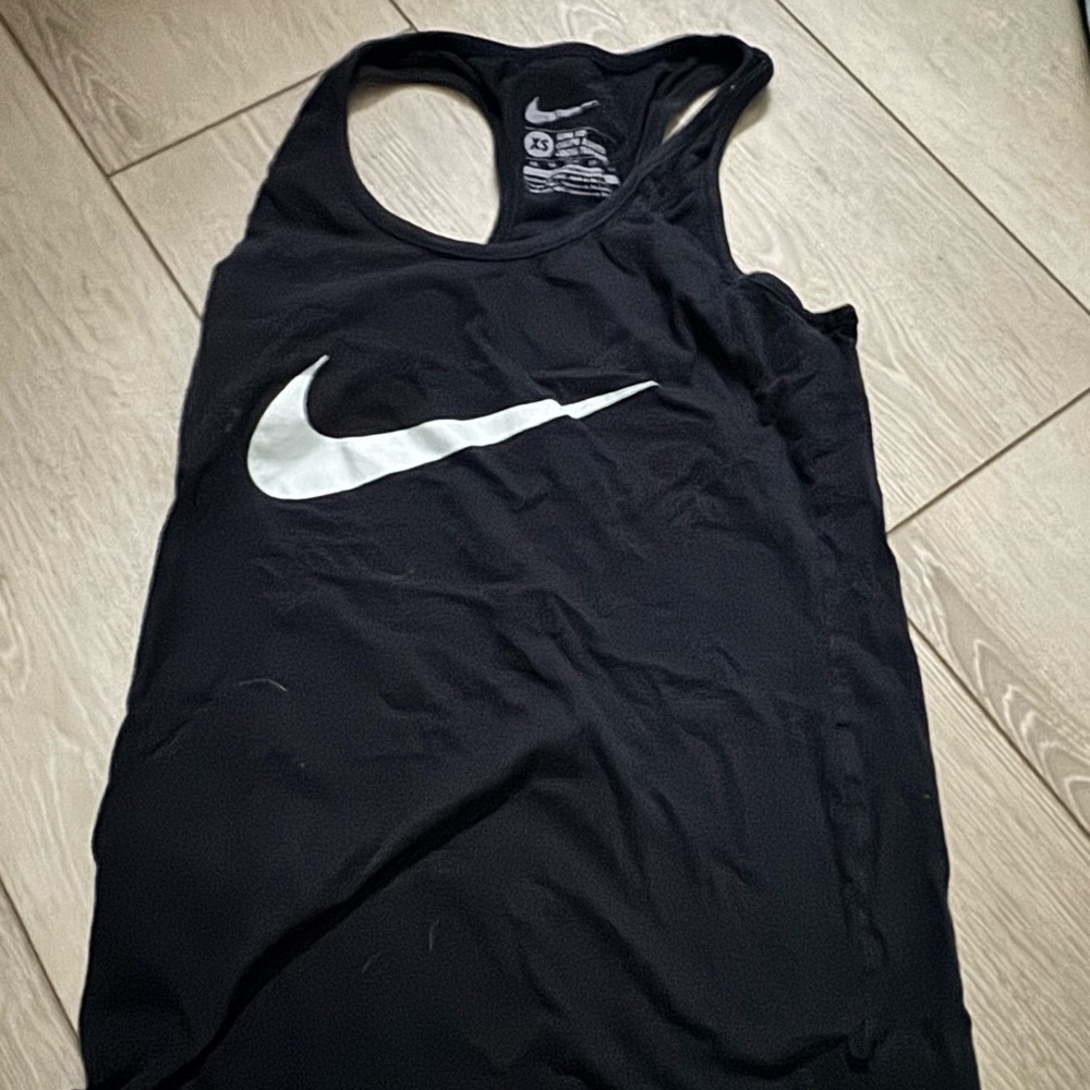 Nike Black Sleeveless Top with White Logo - Picture 1 of 2